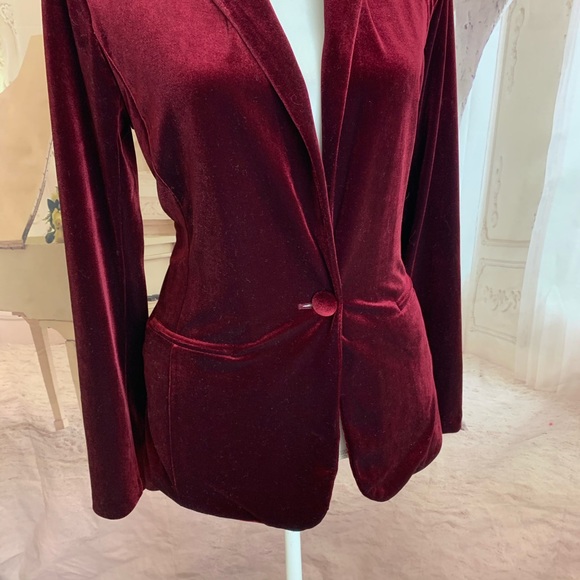 SOLD Tahari Asl One Button Red Velvet Velour Blaz - Picture 8 of 11